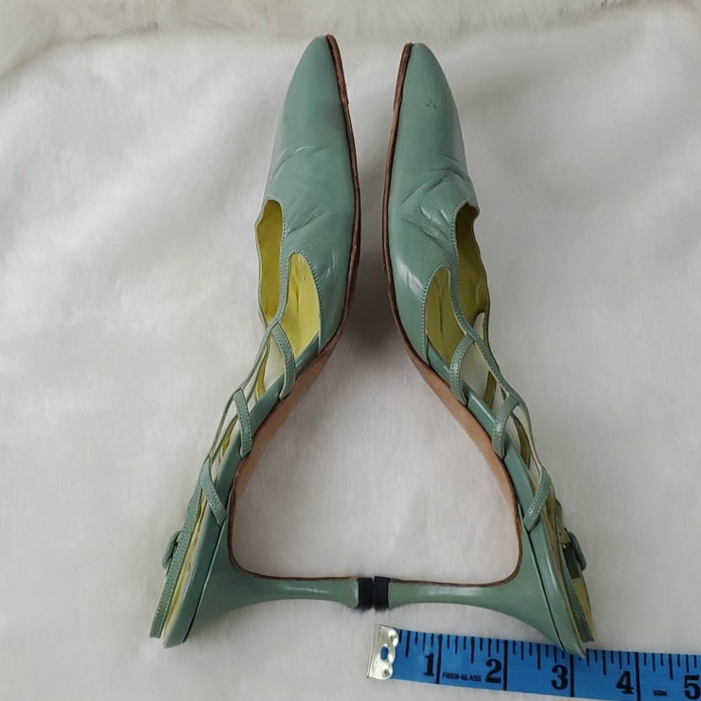 Manolo Blahnik green sling back shoes leather heel size 38 - Picture 5 of 14